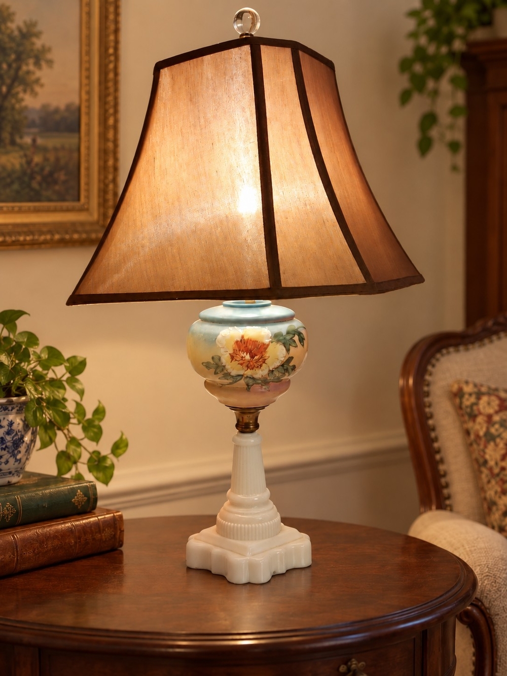 Decorative Floral Ceramic Table Lamp - Brown Shade